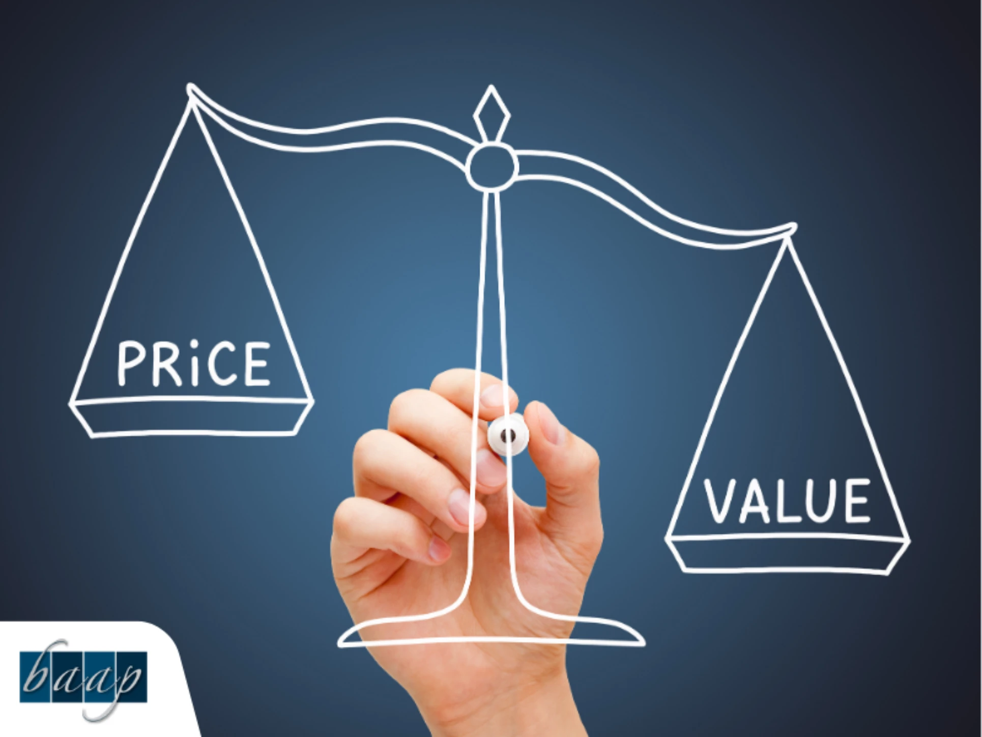 Illustration of price versus value balance concept for business planning